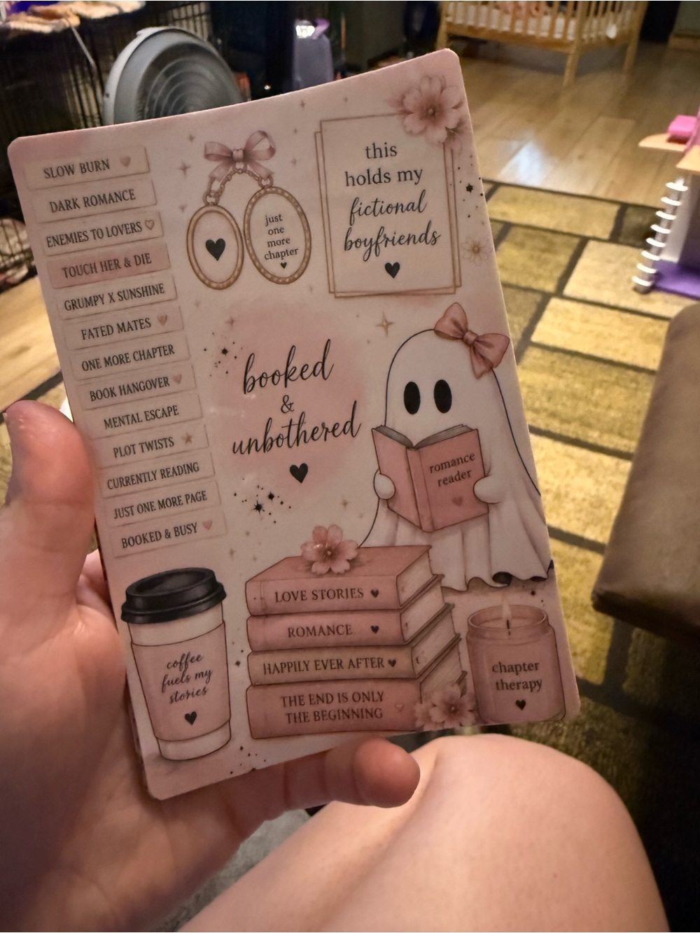 Book-themed Ghostly Kindle Insert 4x6 - Pink